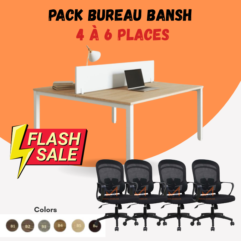 Ensemble BUREAU BENSH semi métallique +4 chaises opérateurs