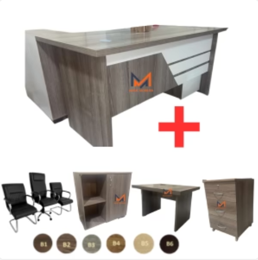 ENSEMBLE BUREAU BAMOS avec retour + caisson + chaises + table basse Réf. A0303