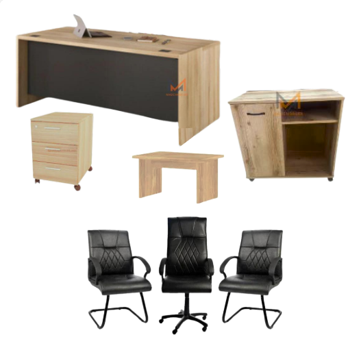 ENSEMBLE BUREAU BASIKO Avec retour + caisson + chaises + table basse Réf. A0383