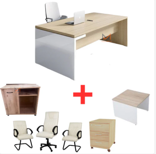 ENSEMBLE BUREAU MOBAO avec retour + caisson + chaises + table basse Réf. A0219