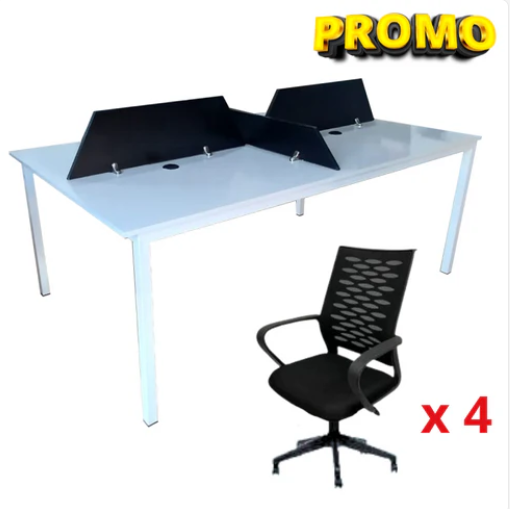 Ensemble BUREAU BENSH semi métallique +4 chaises opérateurs A0407