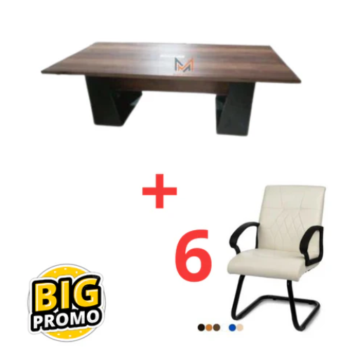 Ensemble Table de réunion rectangulaire en Bois + 8 Fauteuils A0220